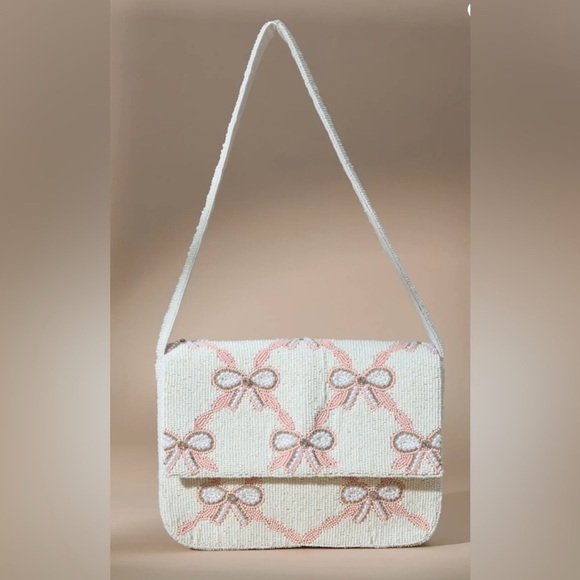 NWT Altar’d State Beaded Bag Cream and Pink Bows - Picture 3 of 13